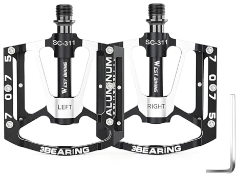 Pedales para Bicicleta de montaña, Pedales de Bicicleta con 3 rodamientos, Pedales Planos para MTB de 9/16, Pedales de Plataforma Antideslizantes de Aluminio para Bicicleta