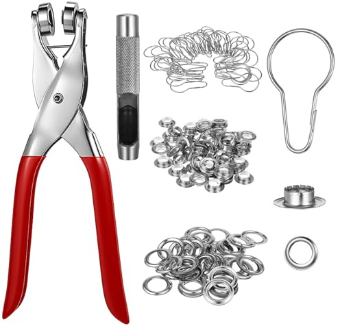 Otoolling 123 Pcs Grommet Eyelet Pliers Kit 100 Pcs Metal Shower Curtain Hooks 1/2 Inch Grommet Tool Kit Metal Eyelets Leather Hole Punch Pliers Hole Punch for Home Curtains(Silver)