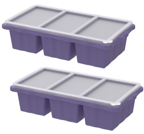 2 contenitori per congelatore in silicone, 1 tazza/250 ml, con coperchio per conservare brodi, salse, piatti pronti, alimenti per bambini, adatti al forno, 3 porzioni di congelamento (viola)