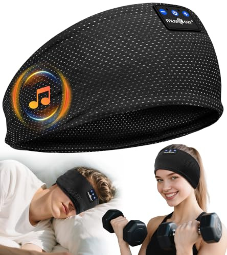 MUSICOZY Sleep Headphones Headband for Side Sleepers Cool & Breathable Mesh | Comfortable Headband Headphones W/ Ultra-Soft Speakers & 16H Playtime. For Sleep, Sport, Travel & Daily Relax. Great Gift.