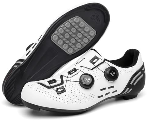 Cykelskor för män kvinnor – lätta inomhus/utomhus cykelskor med gummisula, halkfria och andningsbara mountainbike-sneakers med roterande snören, Vitt, 39.5 EU