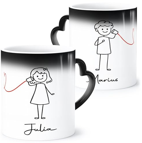 SpecialMe® Kaffee-Tasse Zaubertasse Strichmännchen mit Namen personalisierbar Geschenk Liebe Partner Keramikbecher Weiss standard