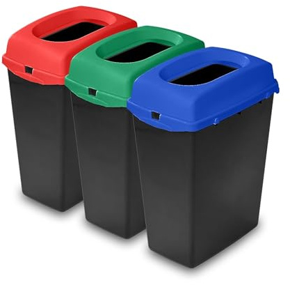 Addis Recycling Bins Kitchen Set of 3 (40L) – Red Green Blue | Stackable Modular Recycling System | Colour Coded Waste Separation Bins | UK Made