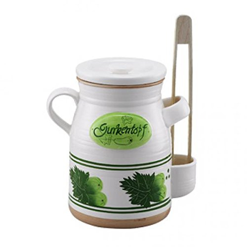 ALPENBURG Keramik Gurkentopf 2 Liter mit Zange und Deckel