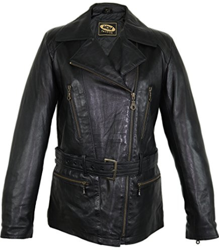 MDM Damen Motorrad Lederjacke leichtes und weiches Leder im 80 er Stil (XL)