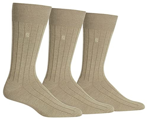 Chaps Mens Dress Crew - 3 Pair Pack Soft True Rib With Embroidery Casual Sock, Khaki, 6-12 US