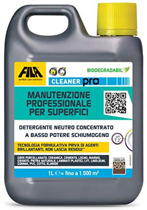 FILA Surface Care Solutions, CLEANER PRO, Concentrated Neutral Detergent - Up to 40 Washes - Hard Floor Cleaner Liquid for Floor Tiles in Marble, Porcelain, Stone etc, Laminate Floor Cleaner, 1L