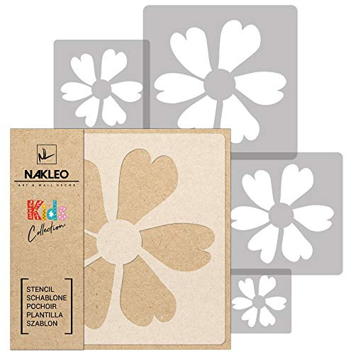 NAKLEO Schablonen Malen für Wandgestaltung im Kinderzimmer, 5 Stück Set 9x9 bis 34x34cm Blume Pflanze Blütenstand, Kinderzimmer Malvorlage Raumdekoration, Basteln DIY Wand Möbel