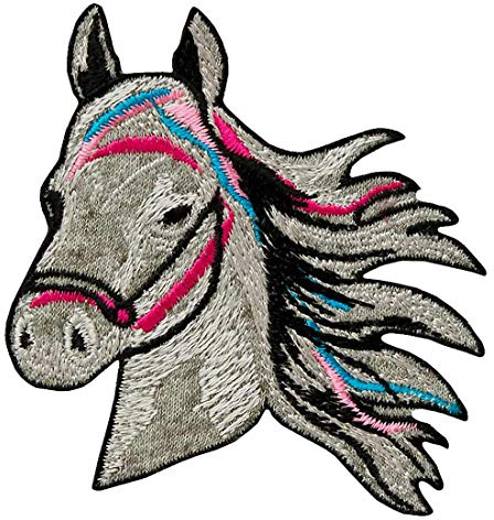 Mono-Quick Pferd Aufnäher zum Aufbügeln 7,9 x 6,4 cm Bügelbild für Kinder Mädchen mit Lieblingstier Wild, Bügelpatch Patches Bügelflicken