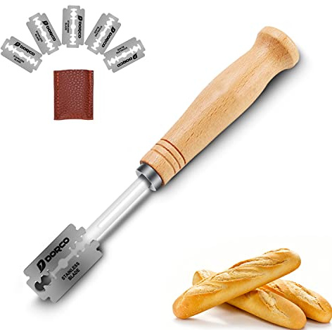 Podazz Bread Lame for Sourdough | Professional Scoring Knife with 5 Stainless Steel Replacement Blades | Wooden Handle Dough Slasher with Protective Cover for Artisan Home Baking