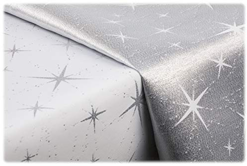 GOLDMAR Weihnachtstischdecke Fleckenresistente Schmutzabweisend Zweiseitig Tischdecke Weihnachten Advent - Polyester Lamatex Silber Gold Elegante Weihnachtstisch Deko (140x240 cm, Silber-Muster-13s)