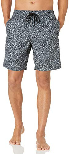Amazon Essentials Herr Badshorts med Nätinnerbyxa, 23cm Benlängd med Fickor och Dragsko, Grå färg, L