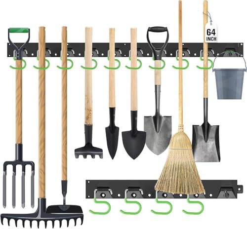 SWANLAKE 64 Inch Adjustable Storage System, Wall Mounted Hooks Tool Organizer，Tool Hangers for Mop and Broom Holder Shovel
