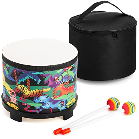 Tosnail 8 Inch Floor Tom Drum with Storage Bag and Mallets for Kids, Percussion Instrument for Children, Christmas Birthday Gifts - Jungle