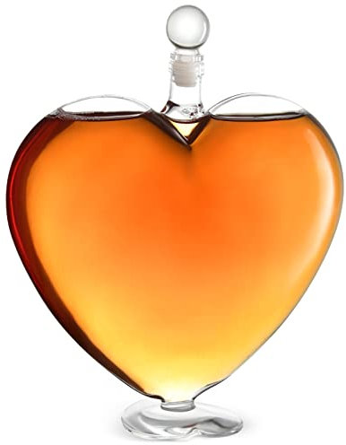 The Diamond Glassware Decantador de corazón Verter de bebida para bourbon, whisky, vodka, brandy, coñac, recipiente transparente, hermético para licor y alcohol, regalo de barware hecho a mano y