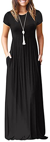 GRECERELLE Womens Maxi Dress Ladies Summer Casual Short Sleeve Long Dresses with Pocket for Daily, Holiday, Travel, Maternity (Black, XL)