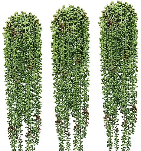 SzJias 3 Pcs String of Pearls Plant Artificial Hanging Succulents Plants for Home Garden Decor (Pots Not Included)