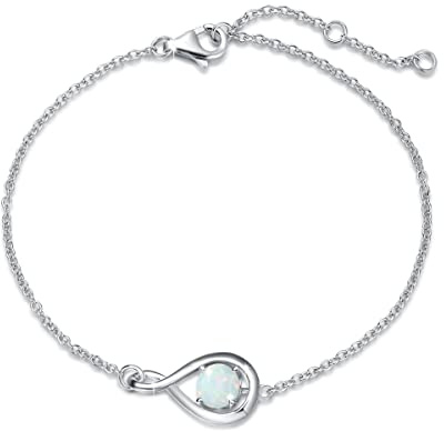 FANCIME Weißen Opal Armband Damen Oktober Geburtstein Armkette Sterling Silber Weißgold vergoldet Infinity Armbänder feinen Schmuck Jahrestag Geburtstag Geschenke für Mama Ihr