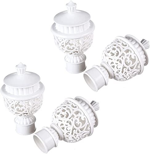 Utoolmart 4Pcs White Curtain Rod Cap Finials, Plastic Vintage Window Cap Fit for 1 Inch Rod, Flagpole Topper Crafts