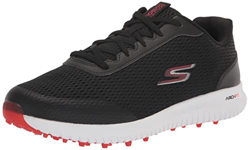 Skechers Herr Max Fairway 3 Arch Fit Spikeless golfsko sneakers, Svart röd, 44 EU