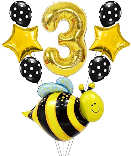Liitata Bienen Luftballon Set 3. Kinder Geburtstag Deko Zahl 3 Folienballon Gold Süß Große Bienen Luftballon Stern Ballon Polka Dot Latexballon für Mädchen Geburtstag Party Deko