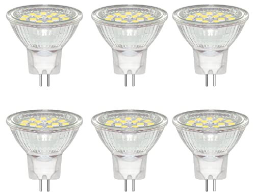 Caldarax 6 Pack MR11 GU4 12-24V 3W LED Bulb, Cool White 6000K, Equivalent to 30W 20W Halogen Spotlight Bulb, 300LM, GU4 Bi-Pin Base, 120°Beam Angle, Non-Dimmable, for Hallway, Living Room