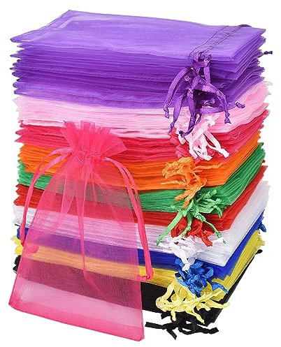eLander 100 Stück Organzasäckchen 10x15cm, Klein Säckchen zum Befüllen,Transparente Schmuckbeutel Chiffonsäckchen für Geschenkverpackung, Hochzeitsdekoration (10 Farben, Wiederverwendbar)