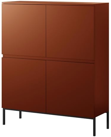 Selsey Kommode Schrank Aufbewahrungsschrank 100 cm 4 Türen 8 Fächer Ziegelrot Schwarze Beine Bemmi