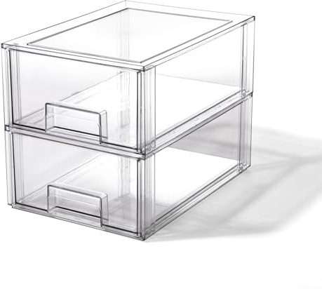 BINO | Stackable Storage Drawers, Large - 2 Pack, Clear | THE CRATE COLLECTION | Storage Bins With Drawers | Bathroom Organizers | Under Sink Organizer | Vanity Cabinet Home Organization