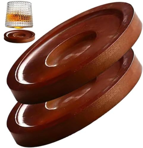 Ericetion sous-Verre en Bois, Lot de 2 socles rotatifs pour Verres à Whisky Ronds, sous-Verres pour Boissons de Bar, résistant à la Chaleur pour Tasse à thé.