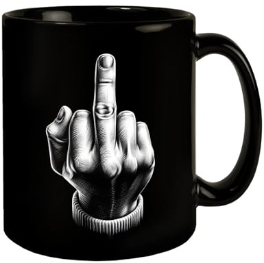 Stinkefinger Tasse schwarz in Schwarz Zeichne Aufmerksamkeit mit Stilisierter Geste Beleidigend Mittelfinger Zeigen Provokante Stinkefinger Tasse schwarz in Schwarz