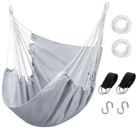 Hängesessel Hängeseil Schaukel, max. 136 kg Hängesessel mit Tasche, hochwertiges Baumwollgewebe für überlegenen Komfort und Haltbarkeit, perfekt für Outdoor, Zuhause, Schlafzimmer, Terrasse, Hof