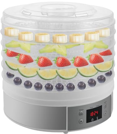 Dörrautomat Edelstahl 280W, 5 Etagen Dörrgerät mit Temperaturregler 35-68℃ und 0-72h Zeitregler Dehydrator, Trockner für Gemüse Obst Fleisch Blumen