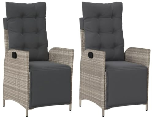 vidaXL Gartensessel mit Fußteil 2Stk. Verstellbar Hellgrau Poly Rattan