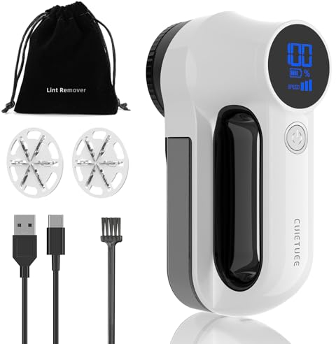 CuieTuee Elektrischer Fusselrasierer mit LED USB-Ladefunktion 3-Gang Einstellbar 2000mAh Lint Remover Fabric Shaver Fusselentferner Kleidung Fuselrasier Entfussler für Kleidung Flusenentferner-Weiß