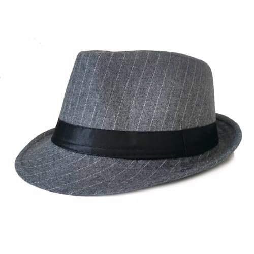 Plancholo Panama Fedora-Hut für Herren und Damen, gestreift, Stroh, kurze Krempe, Jazz-Kappe, Trilby-Hut, grau, Einheitsgröße