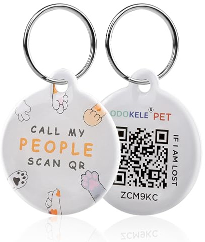 Odokele QR-Code-Tag für Katzen - 1 Stück, Weiß, Rund, Haustier-ID-Marke