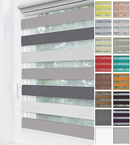 Home-Vision® DuoRollo Klemmfix, Doppelrollo ohne Bohren mit Klämmträgern, DuoRollos für Fenster und Türen (Hellgrau-Grau-Graphit, B80cm x H130cm)
