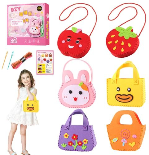 Nähen Sie Ihr eigenes Taschenset, Tragetaschen-Bastelset für Kinder | Handtaschen-Nähset | Nähset für Handtaschen aus Vliesstoff, pädagogisches Lernspielzeug zum Nähen mit Mustern für die Feinmotorik