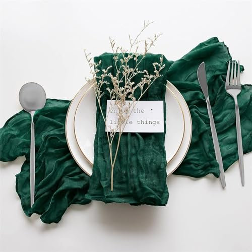 SYSUII Stoffservietten 12 Stück Gaze-Servietten Seihtuch geknitterte Dinner-Servietten 50x50cm Musselin Rustikale Boho-Tischservietten für Hochzeiten Party Familienessen Cafe Restaurant -dunkelgrün