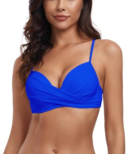 RELLECIGA Costume Donna Top Bikini Reggiseno con Ferretto e Nodo Frontale Royal Blu M