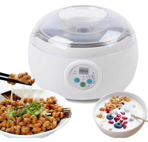Mixtric Macchina per Yogurt Elettrica in Acciaio Inossidabile, con Display LCD E Controllo Intelligente del Tempo, per Il Natto al Vino di Riso Fatto in Casa,Bianca