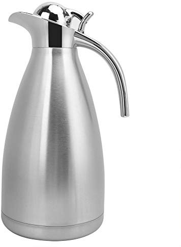 Jarra térmica de acero inoxidable con aislamiento al vacío de 2 L, gran capacidad, mango cómodo que mantiene las bebidas calientes durante 6 a 12 horas, color plateado, adecuada para té, café, agua y