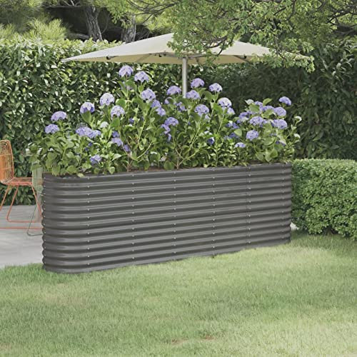 Somanki Hochbeet Pulverbeschichteter Stahl 224x40x68 cm Grau, Palettenrahmen, Hochteich, Gemüsebeet, Kräuterregal Balkon, Blumenbeet, Kräuterspirale, Tomatenbeet, Pflanzhochbeet - 318899