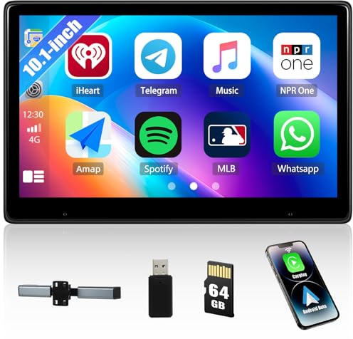 CAMECHO 10.1 Zoll Kopfstützen-Monitor mit Wireless Carplay Android Auto, IPS Touchscreen HD Display mit Bluetooth Airplay Super Link Sprachsteuerung FM-Übertragung +64G TF-Karte Plug-Play