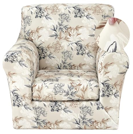 JQinHome 2 Piece Stretch Sofa Cover Printed Couch Covers, Floral Pattern Armchair Slipcover with Separate Chair Cushion Cover, Washable Furniture Protector for Living Room(Armchair,Flowers Shadow)