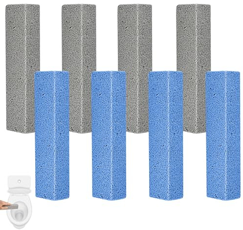 Lot de 8 nettoyants pour toilettes en pierre ponce (4 gris + 4 bleu), pierre de nettoyage naturelle contre l'urine et le calcaire, sans produits chimiques pour toilettes, lavabo, baignoire