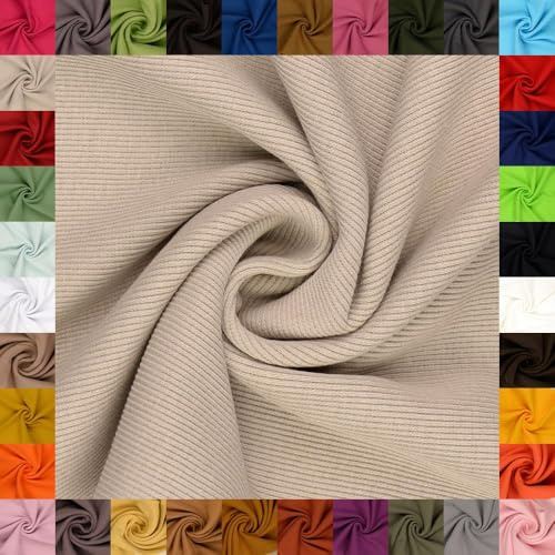 fingsi Stoffe Linus Bündchenstoff Grobstrick Schlauchware Coupon Uni - 27cm Schlauchbreite - 95% Baumwolle, 5% Elasthan (33. Beige 1,0m)