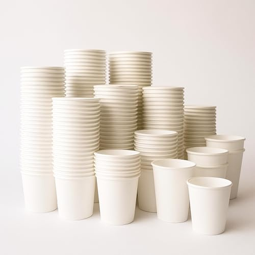 BUSER Lot de 1 000 gobelets en carton jetables à paroi unique pour boissons chaudes et froides Blanc 200 ml