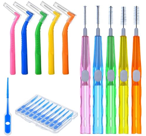 30 Pcs Interdental Brushes Set with Multiple Sizes, Includes 5 Straight Push Pull Brushes, 5 L Shaped Brushes, 20 Dental Picks, Soft Bristles, Non Slip Handle, Cleaning Kit for Gaps and Braces